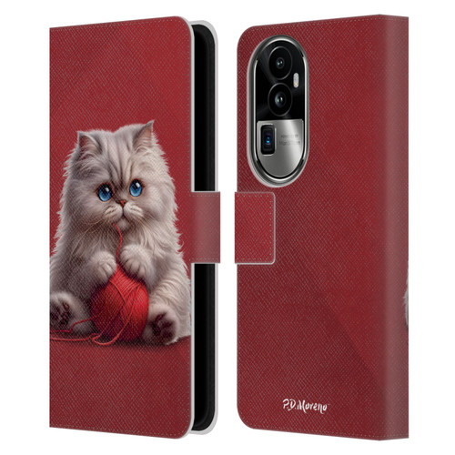 P.D. Moreno Play Cat Artwork Red Yarn Leather Book Wallet Case Cover For OPPO Reno10 Pro+