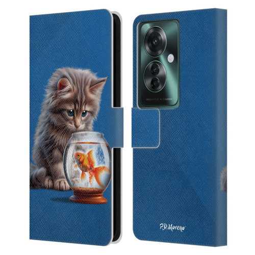 P.D. Moreno Play Cat Artwork Goldfish Leather Book Wallet Case Cover For OPPO Reno11 F 5G / F25 Pro 5G