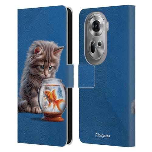 P.D. Moreno Play Cat Artwork Goldfish Leather Book Wallet Case Cover For OPPO Reno11 Pro