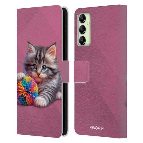 P.D. Moreno Play Cat Artwork Spikey Ball Leather Book Wallet Case Cover For Samsung Galaxy A14 5G