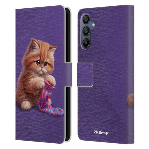 P.D. Moreno Play Cat Artwork Colorful Sock Leather Book Wallet Case Cover For Samsung Galaxy A15