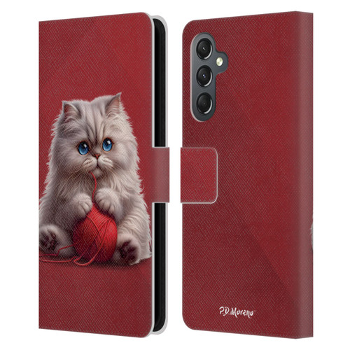P.D. Moreno Play Cat Artwork Red Yarn Leather Book Wallet Case Cover For Samsung Galaxy A25 5G