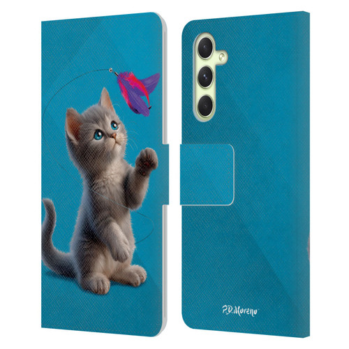 P.D. Moreno Play Cat Artwork Toy Feather Leather Book Wallet Case Cover For Samsung Galaxy A54 5G