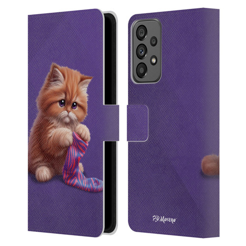 P.D. Moreno Play Cat Artwork Colorful Sock Leather Book Wallet Case Cover For Samsung Galaxy A73 5G (2022)
