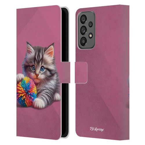 P.D. Moreno Play Cat Artwork Spikey Ball Leather Book Wallet Case Cover For Samsung Galaxy A73 5G (2022)