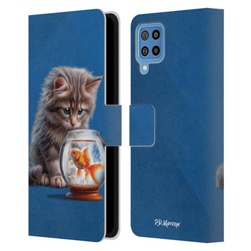 P.D. Moreno Play Cat Artwork Goldfish Leather Book Wallet Case Cover For Samsung Galaxy F22 (2021)
