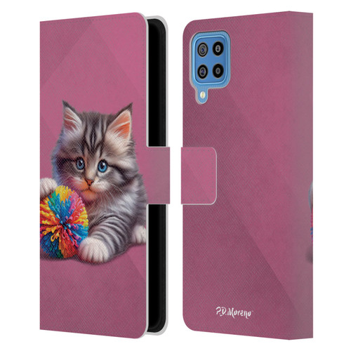 P.D. Moreno Play Cat Artwork Spikey Ball Leather Book Wallet Case Cover For Samsung Galaxy F22 (2021)