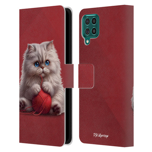 P.D. Moreno Play Cat Artwork Red Yarn Leather Book Wallet Case Cover For Samsung Galaxy F62 (2021)