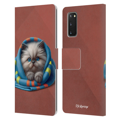 P.D. Moreno Play Cat Artwork Blue Towel Leather Book Wallet Case Cover For Samsung Galaxy S20 / S20 5G