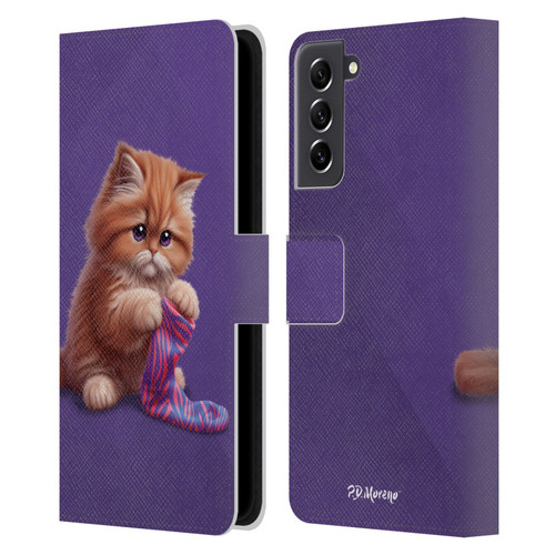 P.D. Moreno Play Cat Artwork Colorful Sock Leather Book Wallet Case Cover For Samsung Galaxy S21 FE 5G