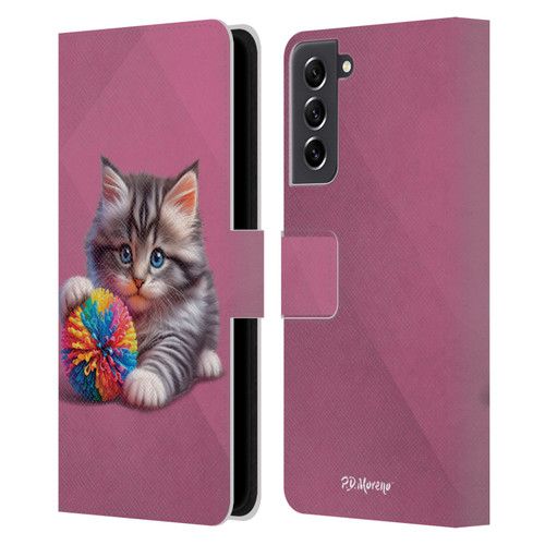 P.D. Moreno Play Cat Artwork Spikey Ball Leather Book Wallet Case Cover For Samsung Galaxy S21 FE 5G