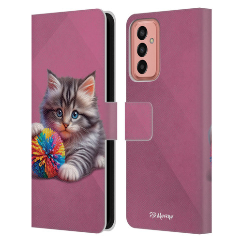 P.D. Moreno Play Cat Artwork Spikey Ball Leather Book Wallet Case Cover For Samsung Galaxy M13 (2022)