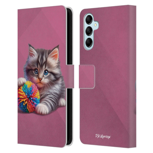 P.D. Moreno Play Cat Artwork Spikey Ball Leather Book Wallet Case Cover For Samsung Galaxy M14 5G