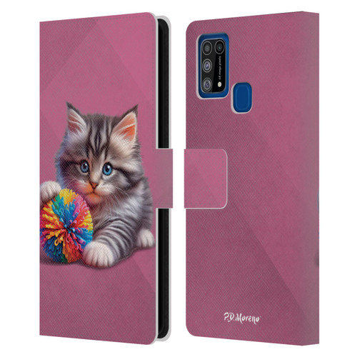 P.D. Moreno Play Cat Artwork Spikey Ball Leather Book Wallet Case Cover For Samsung Galaxy M31 (2020)