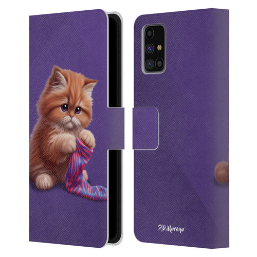 P.D. Moreno Play Cat Artwork Colorful Sock Leather Book Wallet Case Cover For Samsung Galaxy M31s (2020)