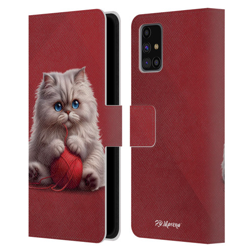 P.D. Moreno Play Cat Artwork Red Yarn Leather Book Wallet Case Cover For Samsung Galaxy M31s (2020)