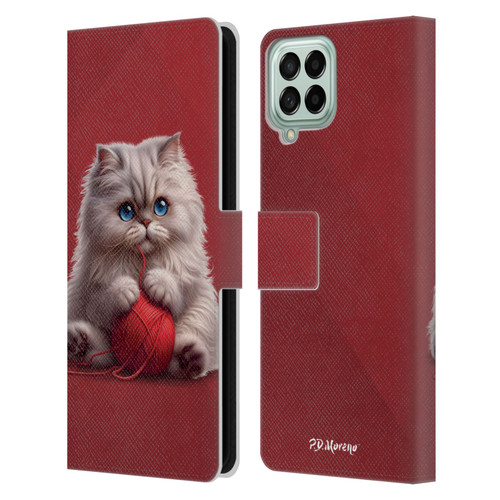 P.D. Moreno Play Cat Artwork Red Yarn Leather Book Wallet Case Cover For Samsung Galaxy M33 (2022)