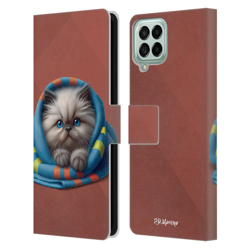 P.D. Moreno Play Cat Artwork Blue Towel Leather Book Wallet Case Cover For Samsung Galaxy M53 (2022)