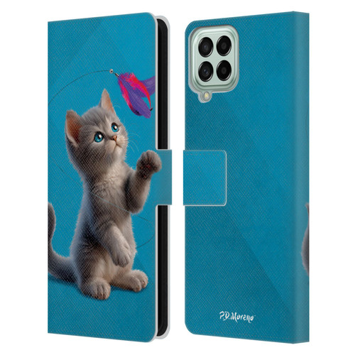 P.D. Moreno Play Cat Artwork Toy Feather Leather Book Wallet Case Cover For Samsung Galaxy M53 (2022)