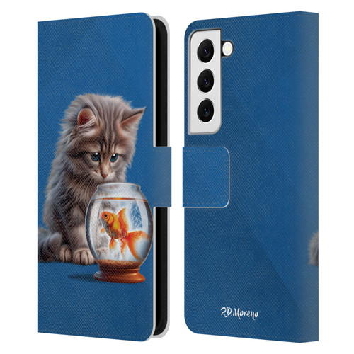 P.D. Moreno Play Cat Artwork Goldfish Leather Book Wallet Case Cover For Samsung Galaxy S22 5G