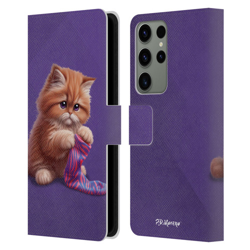P.D. Moreno Play Cat Artwork Colorful Sock Leather Book Wallet Case Cover For Samsung Galaxy S23 Ultra 5G