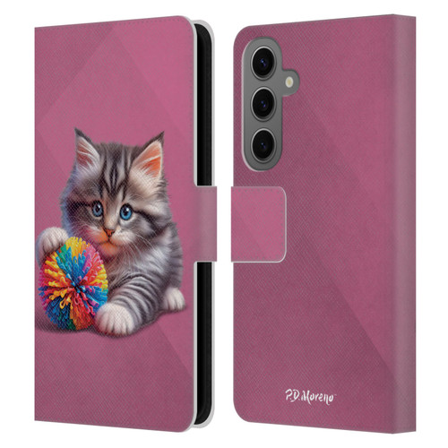 P.D. Moreno Play Cat Artwork Spikey Ball Leather Book Wallet Case Cover For Samsung Galaxy S25