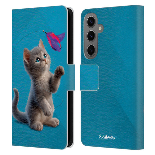 P.D. Moreno Play Cat Artwork Toy Feather Leather Book Wallet Case Cover For Samsung Galaxy S25