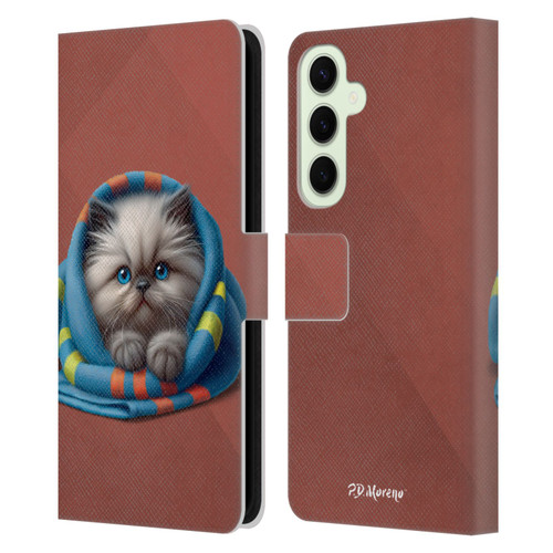 P.D. Moreno Play Cat Artwork Blue Towel Leather Book Wallet Case Cover For Samsung Galaxy S25+