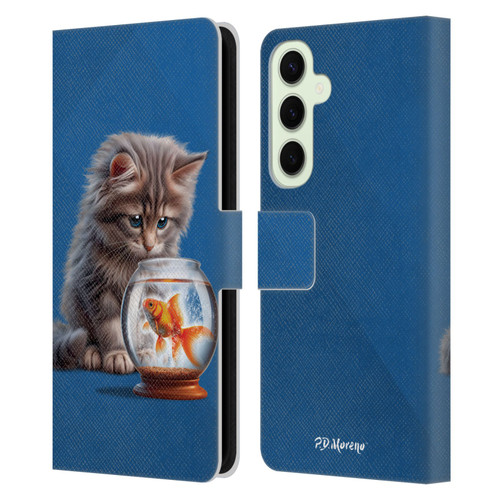 P.D. Moreno Play Cat Artwork Goldfish Leather Book Wallet Case Cover For Samsung Galaxy S25+