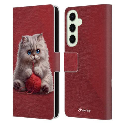 P.D. Moreno Play Cat Artwork Red Yarn Leather Book Wallet Case Cover For Samsung Galaxy S25+