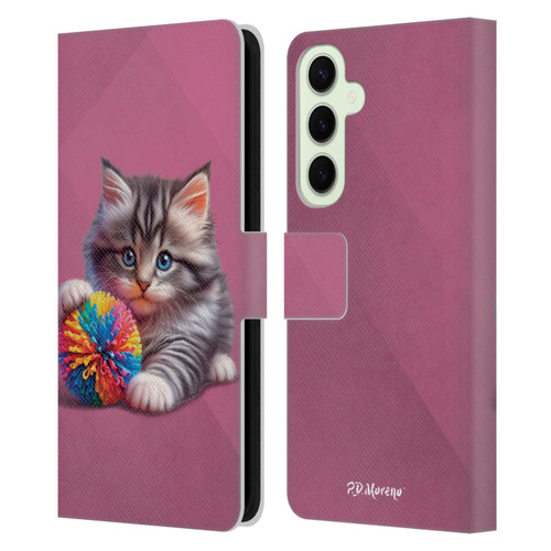 P.D. Moreno Play Cat Artwork Spikey Ball Leather Book Wallet Case Cover For Samsung Galaxy S25+