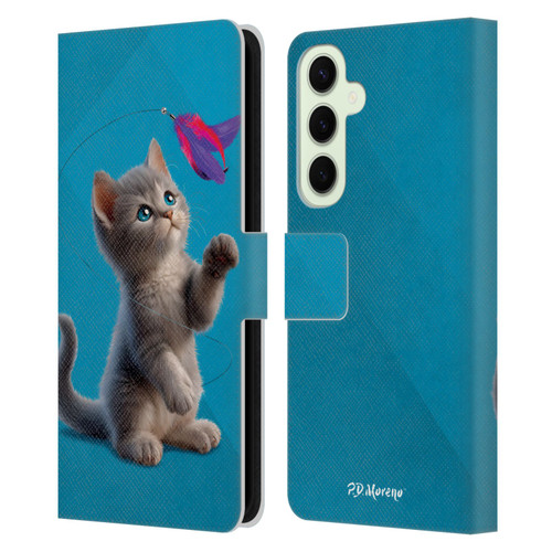 P.D. Moreno Play Cat Artwork Toy Feather Leather Book Wallet Case Cover For Samsung Galaxy S25+