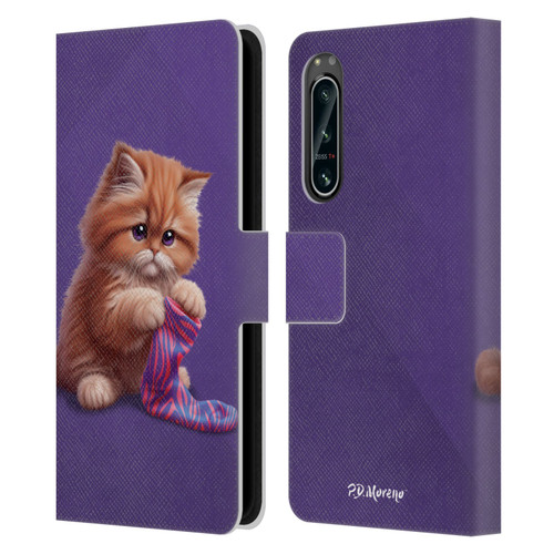 P.D. Moreno Play Cat Artwork Colorful Sock Leather Book Wallet Case Cover For Sony Xperia 5 IV