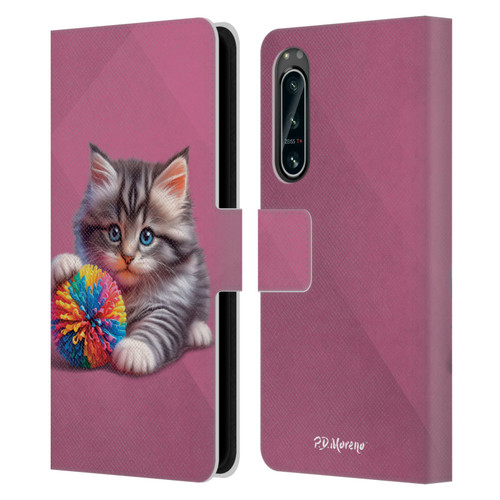 P.D. Moreno Play Cat Artwork Spikey Ball Leather Book Wallet Case Cover For Sony Xperia 5 IV