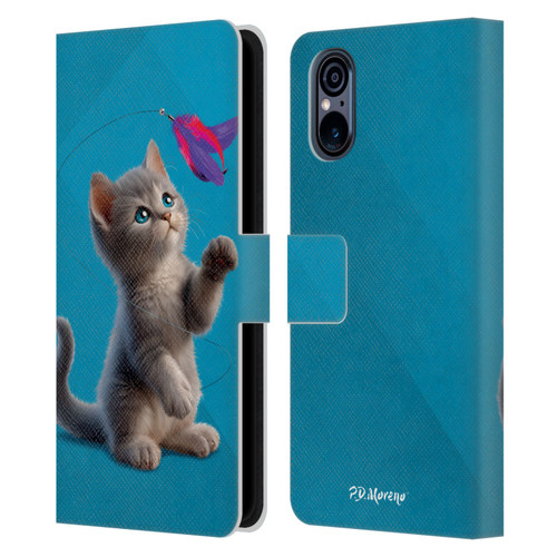 P.D. Moreno Play Cat Artwork Toy Feather Leather Book Wallet Case Cover For Sony Xperia 5 V 5G