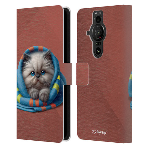 P.D. Moreno Play Cat Artwork Blue Towel Leather Book Wallet Case Cover For Sony Xperia Pro-I