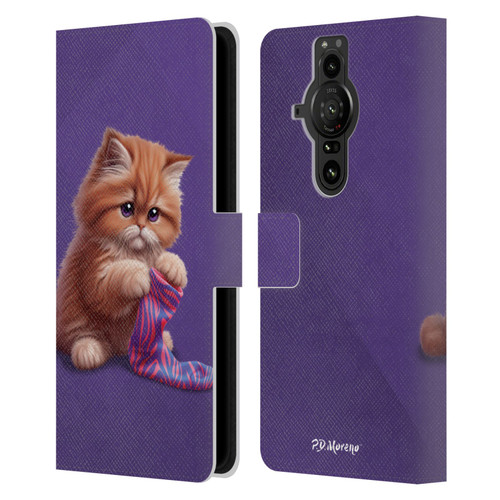 P.D. Moreno Play Cat Artwork Colorful Sock Leather Book Wallet Case Cover For Sony Xperia Pro-I
