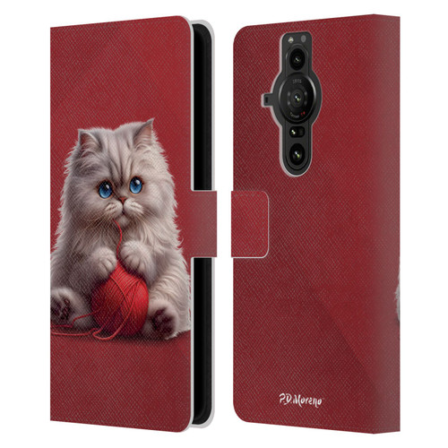 P.D. Moreno Play Cat Artwork Red Yarn Leather Book Wallet Case Cover For Sony Xperia Pro-I