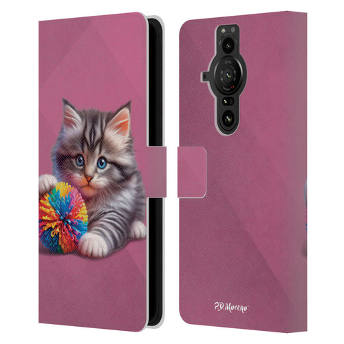 P.D. Moreno Play Cat Artwork Spikey Ball Leather Book Wallet Case Cover For Sony Xperia Pro-I