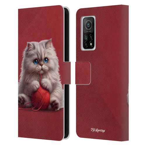 P.D. Moreno Play Cat Artwork Red Yarn Leather Book Wallet Case Cover For Xiaomi Mi 10T 5G