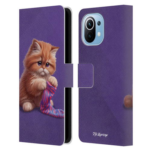 P.D. Moreno Play Cat Artwork Colorful Sock Leather Book Wallet Case Cover For Xiaomi Mi 11