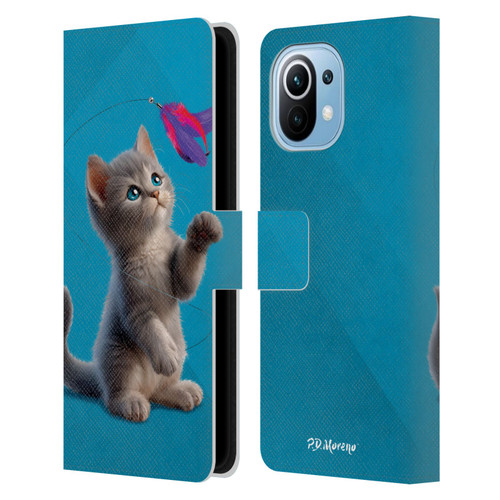 P.D. Moreno Play Cat Artwork Toy Feather Leather Book Wallet Case Cover For Xiaomi Mi 11