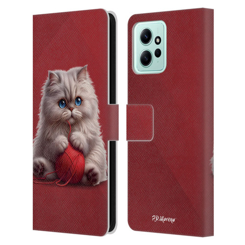 P.D. Moreno Play Cat Artwork Red Yarn Leather Book Wallet Case Cover For Xiaomi Redmi 12