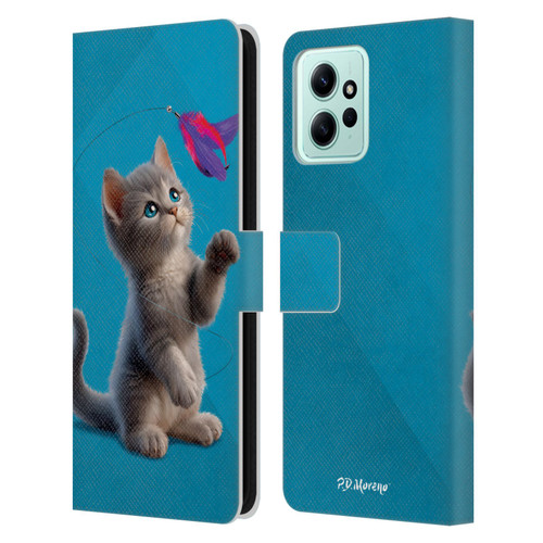P.D. Moreno Play Cat Artwork Toy Feather Leather Book Wallet Case Cover For Xiaomi Redmi 12