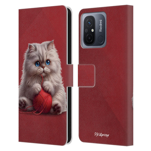 P.D. Moreno Play Cat Artwork Red Yarn Leather Book Wallet Case Cover For Xiaomi Redmi 12C