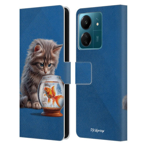 P.D. Moreno Play Cat Artwork Goldfish Leather Book Wallet Case Cover For Xiaomi Redmi 13C 4G