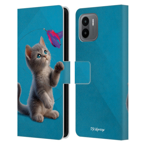 P.D. Moreno Play Cat Artwork Toy Feather Leather Book Wallet Case Cover For Xiaomi Redmi A2