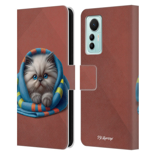 P.D. Moreno Play Cat Artwork Blue Towel Leather Book Wallet Case Cover For Xiaomi 12 Lite