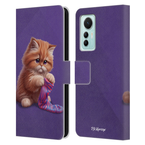 P.D. Moreno Play Cat Artwork Colorful Sock Leather Book Wallet Case Cover For Xiaomi 12 Lite