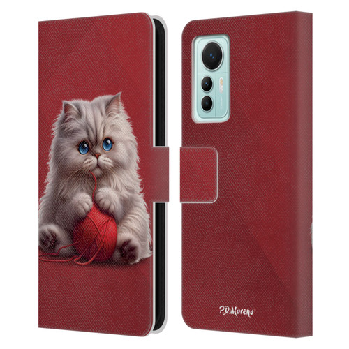 P.D. Moreno Play Cat Artwork Red Yarn Leather Book Wallet Case Cover For Xiaomi 12 Lite